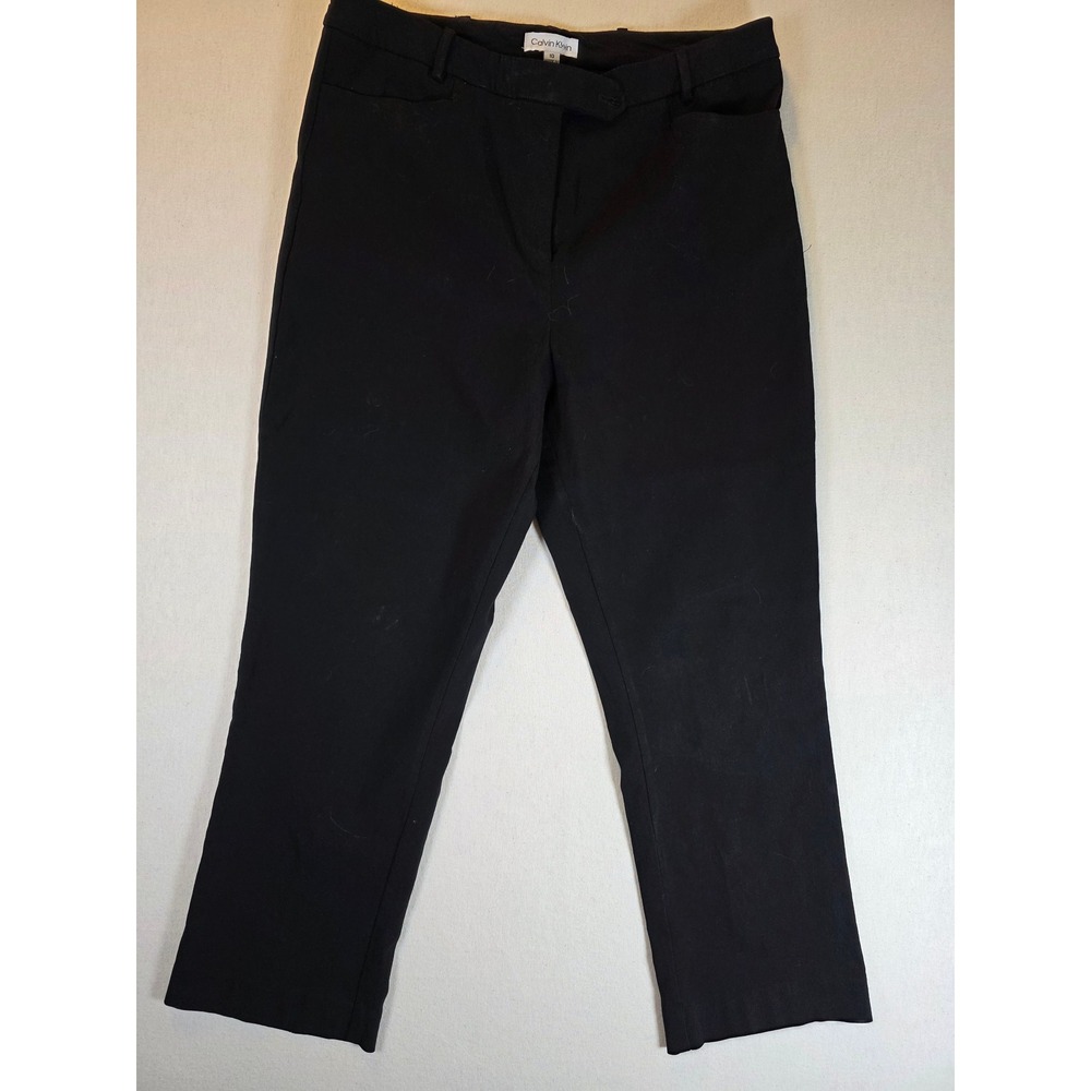 Calvin Klein Women Black Straight Leg Dress Pants Size 10 Stretch Rayon Nylon